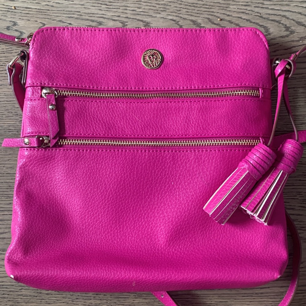 Anne Klein Hot Pink Crossbody Bag with Tassels